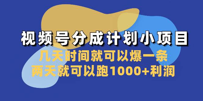 视频号分成计划小项目：几天时间就可以爆一条，两天就可以跑1000+利润-天天有课网