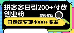 拼多多日引200+付费创业粉，日稳定变现4000+收益最新教程-天天有课网