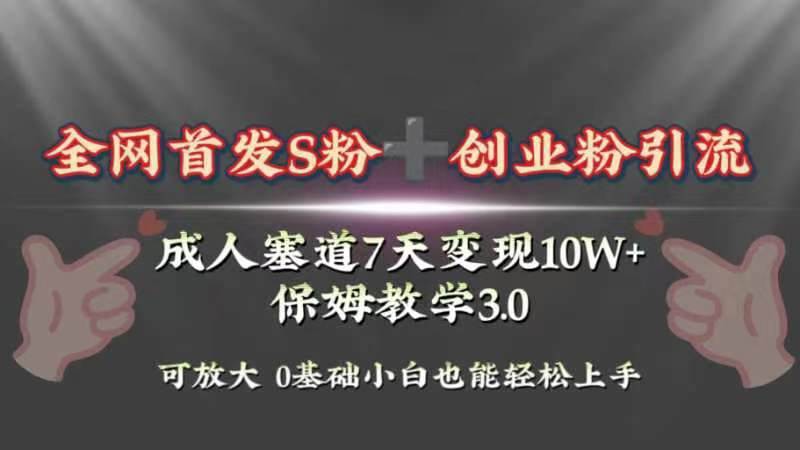 全网首发s粉加创业粉引流变现，成人用品赛道7天变现10w+保姆教学3.0-天天有课网