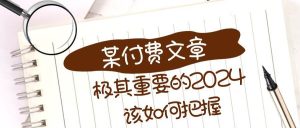 极其重要的2024该如何把握?【某公众号付费文章】-天天有课网
