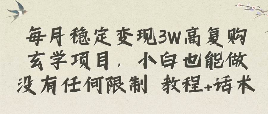 每月稳定变现3W高复购玄学项目，小白也能做没有任何限制 教程+话术-天天有课网