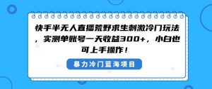 快手半无人直播荒野求生刺激冷门玩法，实测单账号一天收益300+，小白也…-天天有课网