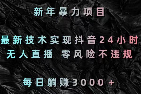 新年暴力项目，最新技术实现抖音24小时无人直播 零风险不违规 每日躺赚3000-天天有课网