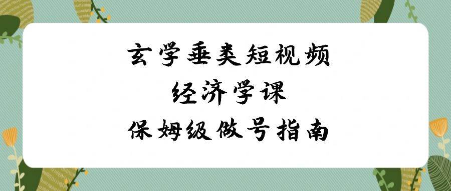 玄学 垂类短视频经济学课，保姆级做号指南（8节课）-天天有课网