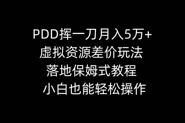 PDD挥一刀月入5万+，虚拟资源差价玩法，落地保姆式教程，小白也能轻松操作-天天有课网