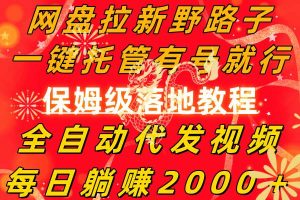 网盘拉新野路子，一键托管有号就行，全自动代发视频，每日躺赚2000＋，保姆级落地教程-天天有课网