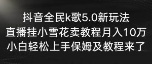 抖音全民k歌5.0新玩法，直播挂小雪花卖教程月入10万，小白轻松上手，保…-天天有课网