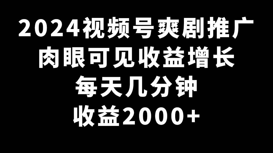 2024视频号爽剧推广，肉眼可见的收益增长，每天几分钟收益2000+-天天有课网