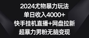 2024尤物暴力玩法 单日收入4000+快手挂机直播+网盘拉新 超暴力男粉无脑变现-天天有课网