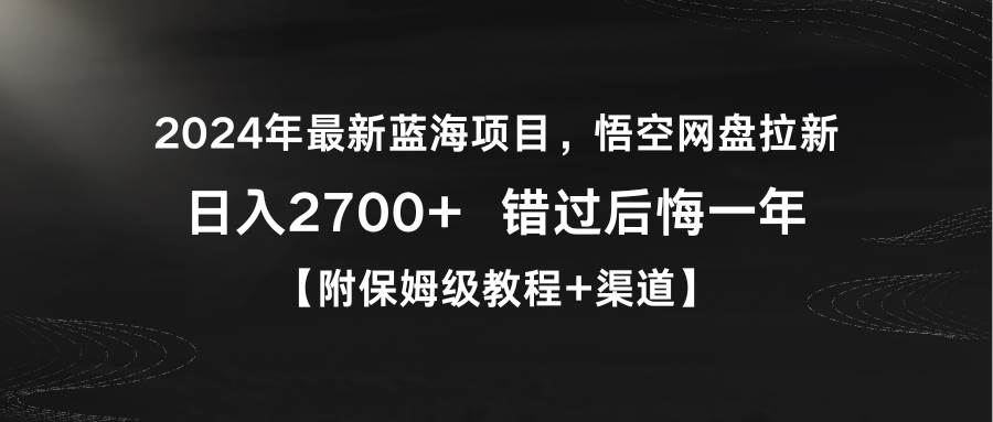 2024年最新蓝海项目，悟空网盘拉新，日入2700+错过后悔一年【附保姆级教…-天天有课网