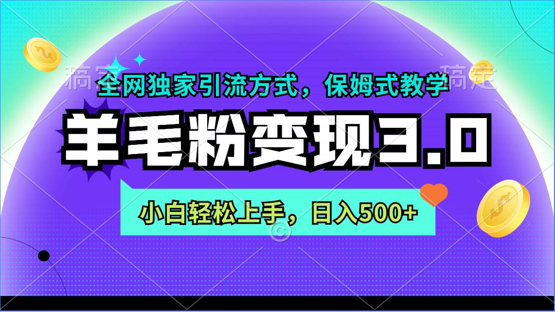 羊毛粉变现3.0 全网独家引流方式，小白轻松上手，日入500+-天天有课网
