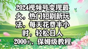 2024视频号变现最火，热门短剧新玩法，每天花费半小时，轻松日入2000+，…-天天有课网