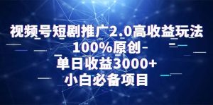 视频号短剧推广2.0高收益玩法,100%原创,单日收益3000+,小白必备项目-天天有课网