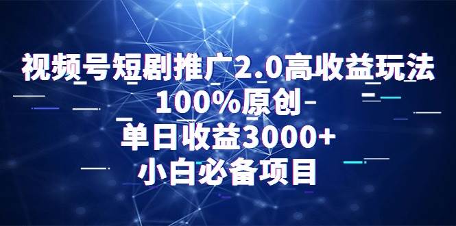 视频号短剧推广2.0高收益玩法，100%原创，单日收益3000+，小白必备项目-天天有课网