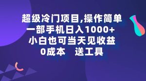 超级冷门项目,操作简单，一部手机轻松日入1000+，小白也可当天看见收益-天天有课网