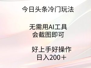 今日头条冷门玩法,无需用AI工具,会截图即可。门槛低好操作好上手,日…-天天有课网