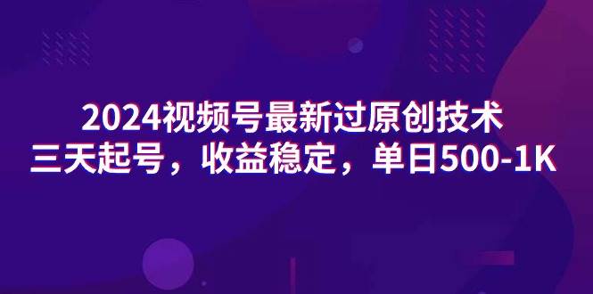 2024视频号最新过原创技术，三天起号，收益稳定，单日500-1K-天天有课网