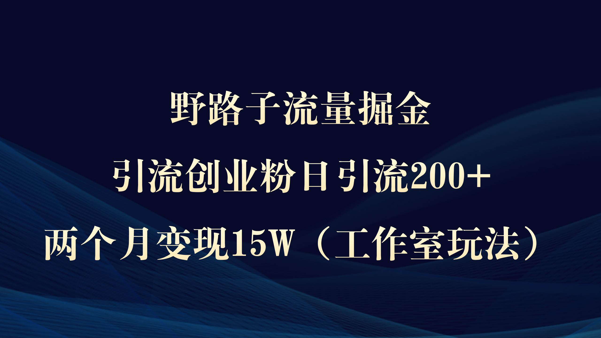 野路子流量掘金，引流创业粉日引流200+，两个月变现15W（工作室玩法））-天天有课网