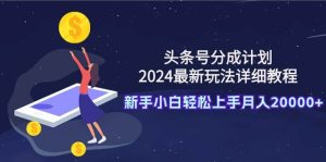 头条号分成计划：2024最新玩法详细教程，新手小白轻松上手月入20000+-天天有课网