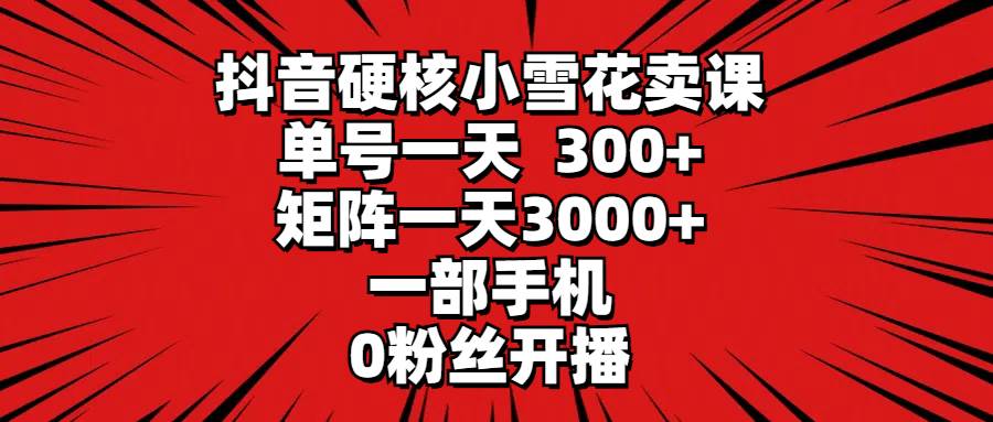 抖音硬核小雪花卖课，单号一天300+，矩阵一天3000+，一部手机0粉丝开播-天天有课网