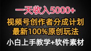 一天收入5000+，视频号创作者分成计划，最新100%原创玩法，小白也可以轻…-天天有课网