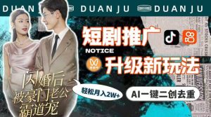 短剧推广升级新玩法，AI一键二创去重，轻松月入2w+（教程+素材）-天天有课网