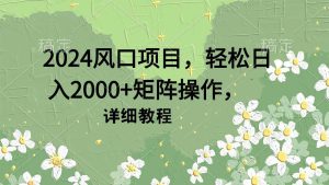 2024风口项目,轻松日入2000+矩阵操作,详细教程-天天有课网