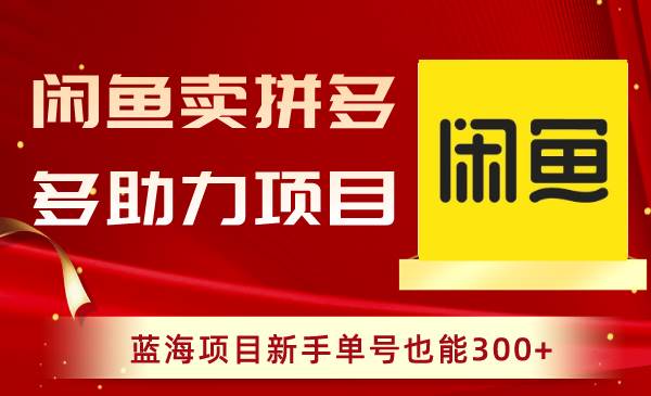闲鱼卖拼多多助力项目，蓝海项目新手单号也能300+-天天有课网