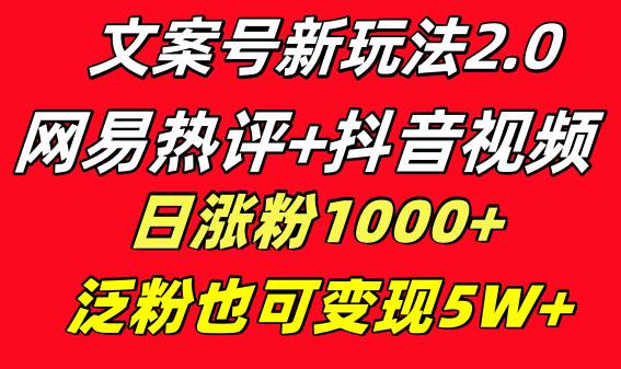 文案号新玩法 网易热评+抖音文案 一天涨粉1000+ 多种变现模式 泛粉也可变现-天天有课网