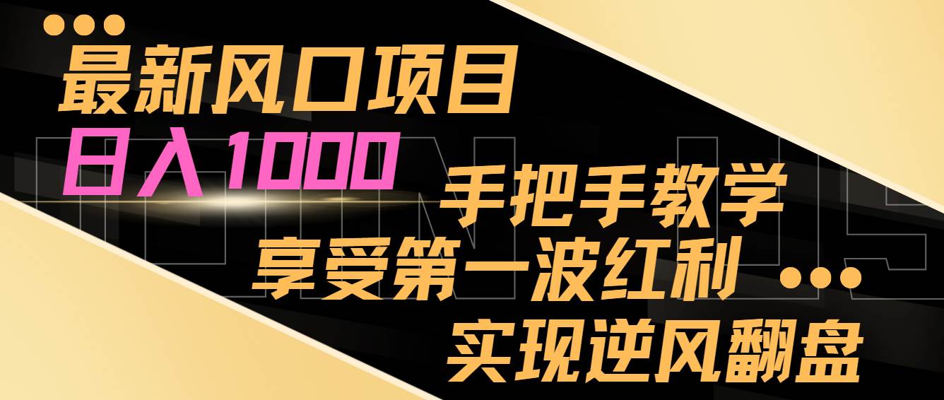 最新风口项目，日入过千，抓住当下风口，享受第一波红利，实现逆风翻盘-天天有课网