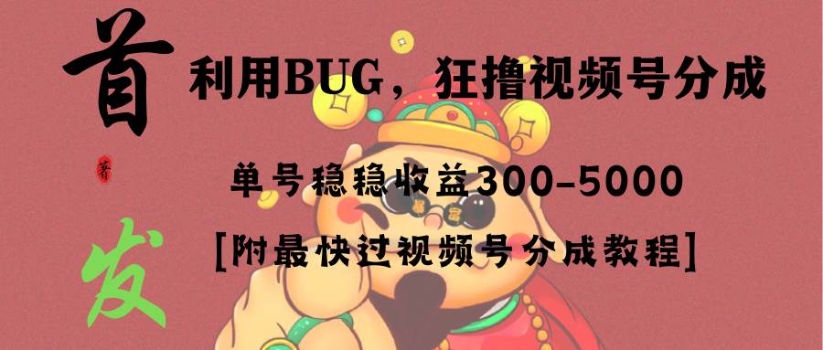 全网独家首发，视频号BUG，超短期项目，单号每日净收益300-5000！-天天有课网