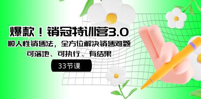 爆款！销冠特训营3.0之顺人性销售法，全方位解决销售难题、可落地、可执行、有结果-天天有课网