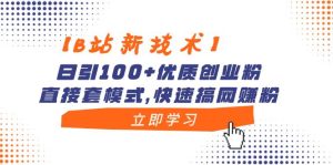 【B站新技术】日引100+优质创业粉，直接套模式，快速搞网赚粉-天天有课网