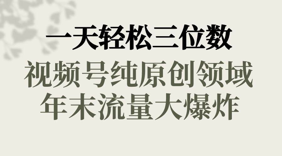 一天轻松三位数，视频号纯原创领域，春节童子送祝福，年末流量大爆炸-天天有课网
