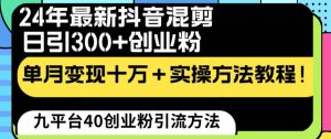 24年最新抖音混剪日引300+创业粉“割韭菜”单月变现十万+实操教程!-天天有课网