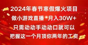 2024年春节寒假爆火项目，普通小白如何通过小游戏直播做到月入30W+-天天有课网