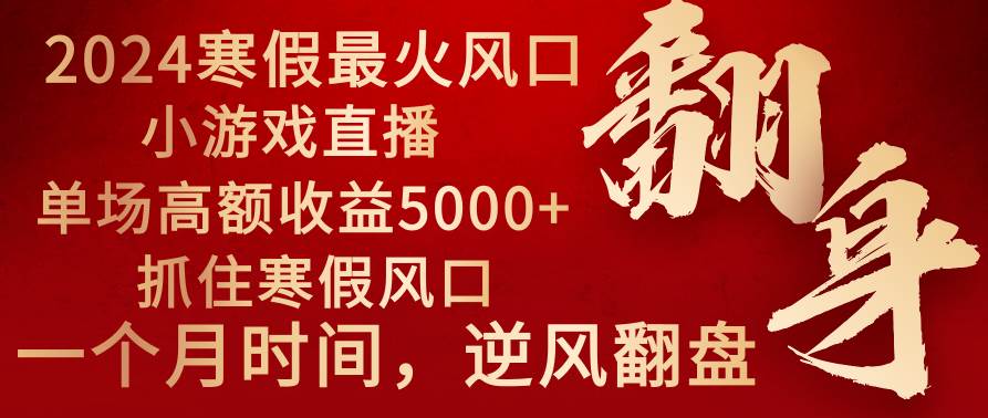 2024年最火寒假风口项目 小游戏直播 单场收益5000+抓住风口 一个月直接提车-天天有课网