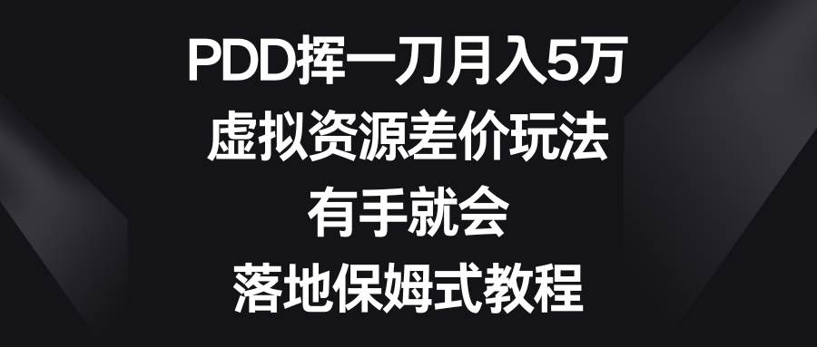 PDD挥一刀月入5万，虚拟资源差价玩法，有手就会，落地保姆式教程-天天有课网