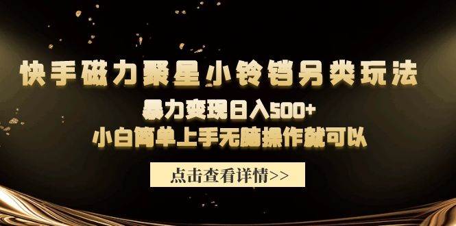 快手磁力聚星小铃铛另类玩法，暴力变现日入500+小白简单上手无脑操作就可以-天天有课网
