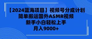 【2024蓝海项目】视频号分成计划,无脑搬运国外ASMR视频,新手小白轻松…-天天有课网