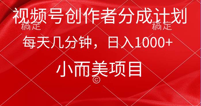 视频号创作者分成计划，每天几分钟，收入1000+，小而美项目-天天有课网
