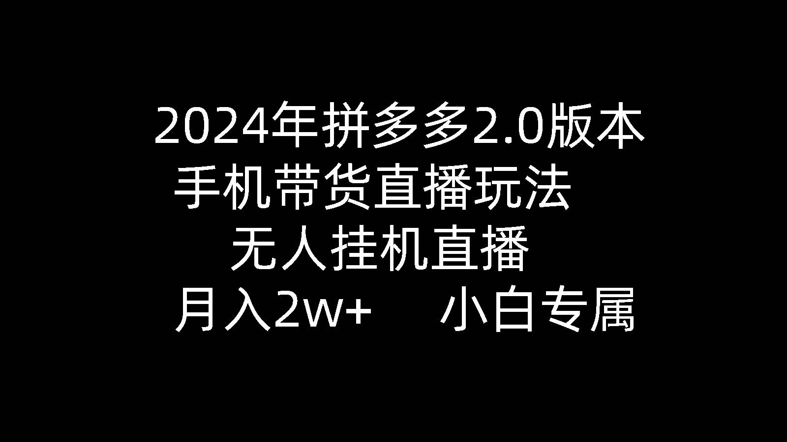 2024年拼多多2.0版本，手机带货直播玩法，无人挂机直播， 月入2w+， 小…-天天有课网