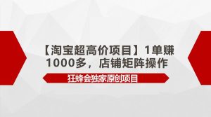 【淘宝超高价项目】1单赚1000多，店铺矩阵操作-天天有课网