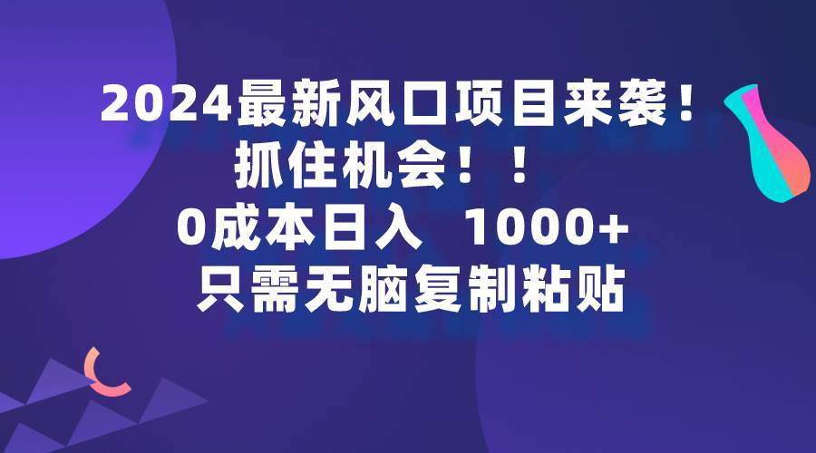 2024最新风口项目来袭,抓住机会,0成本一部手机日入1000+,只需无脑复…-天天有课网
