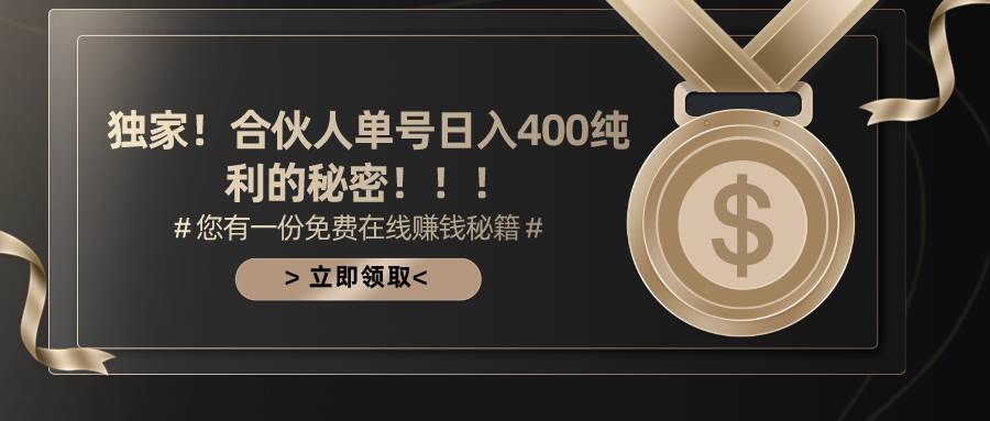 合伙人广告撸金最新玩法，每天单号400纯利-天天有课网