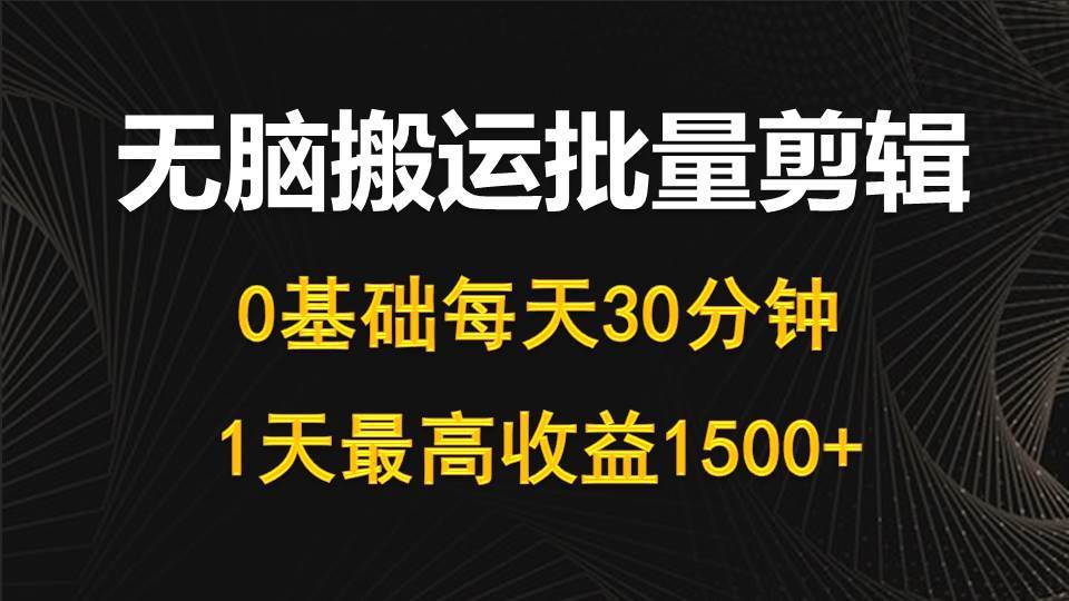 每天30分钟，0基础无脑搬运批量剪辑，1天最高收益1500+-天天有课网