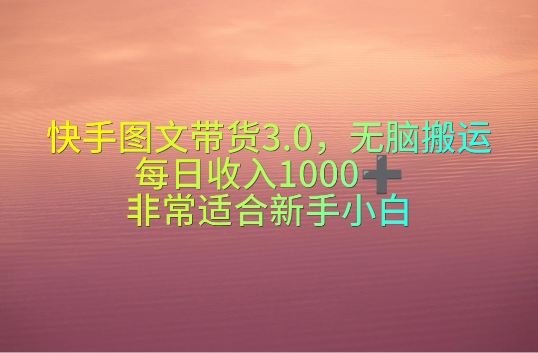 快手视频图文并茂卖货3.0，没脑子运送，每日收益1000＋，特别适合新手入门-天天有课网