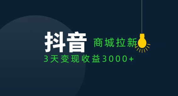 抖音商城引流客户，3天转现盈利3000-天天有课网