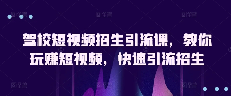 驾校学车小视频招收引流课，教大家轻松玩小视频，迅速引流方法招收-天天有课网