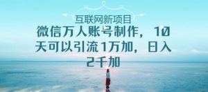 手机微信数万人账户制做，10天可以引流方法1万加日入2千加-天天有课网